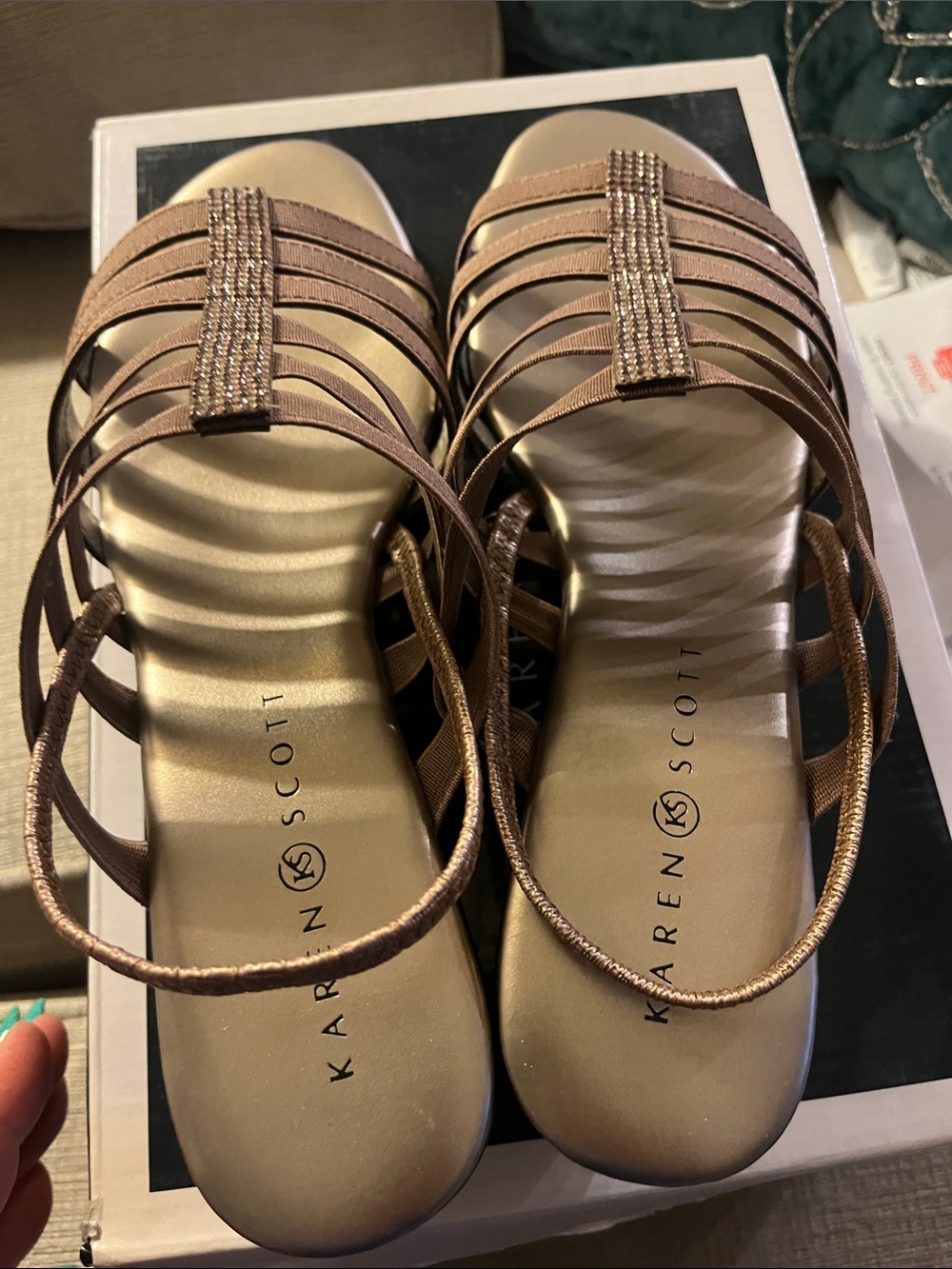 Karen Scott Mocha Estevee Strappy Rhinestone Slide Mules NIB - Picture 6 of 6